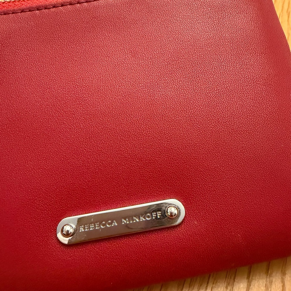 Rebecca Minkoff Red Leather Cosmetic Pouch with Silver Plaque